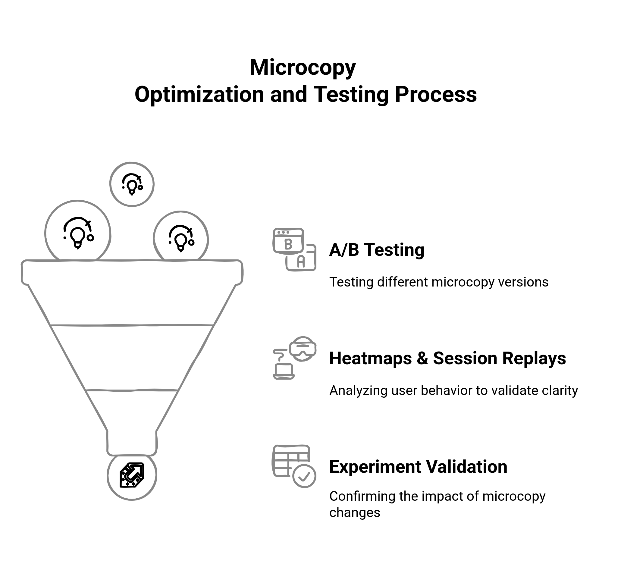 Graphic illustrating microcopy optimization and testing process