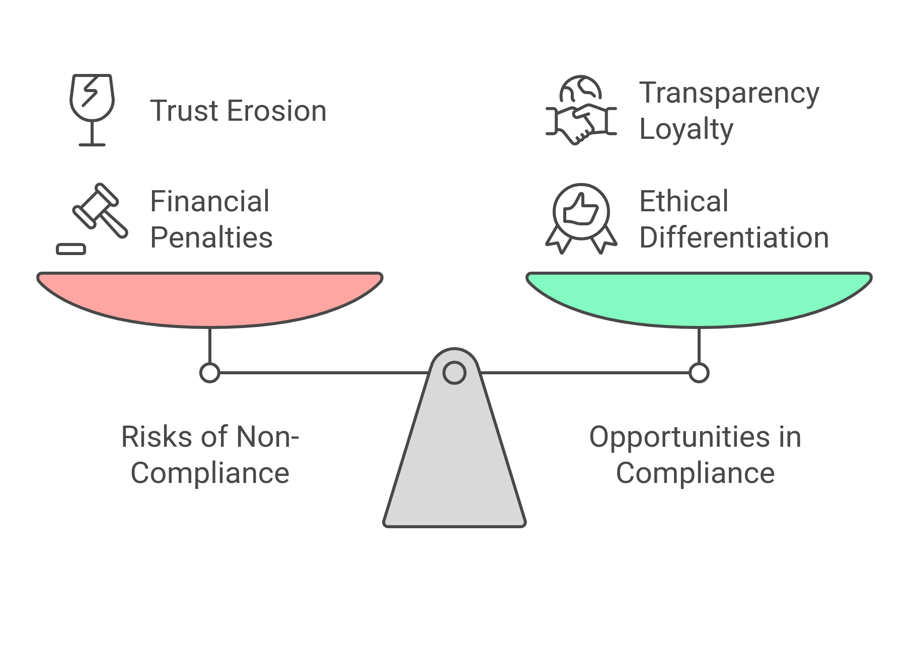 diagram of a weighing scale showing pros and cons of marketing compliance