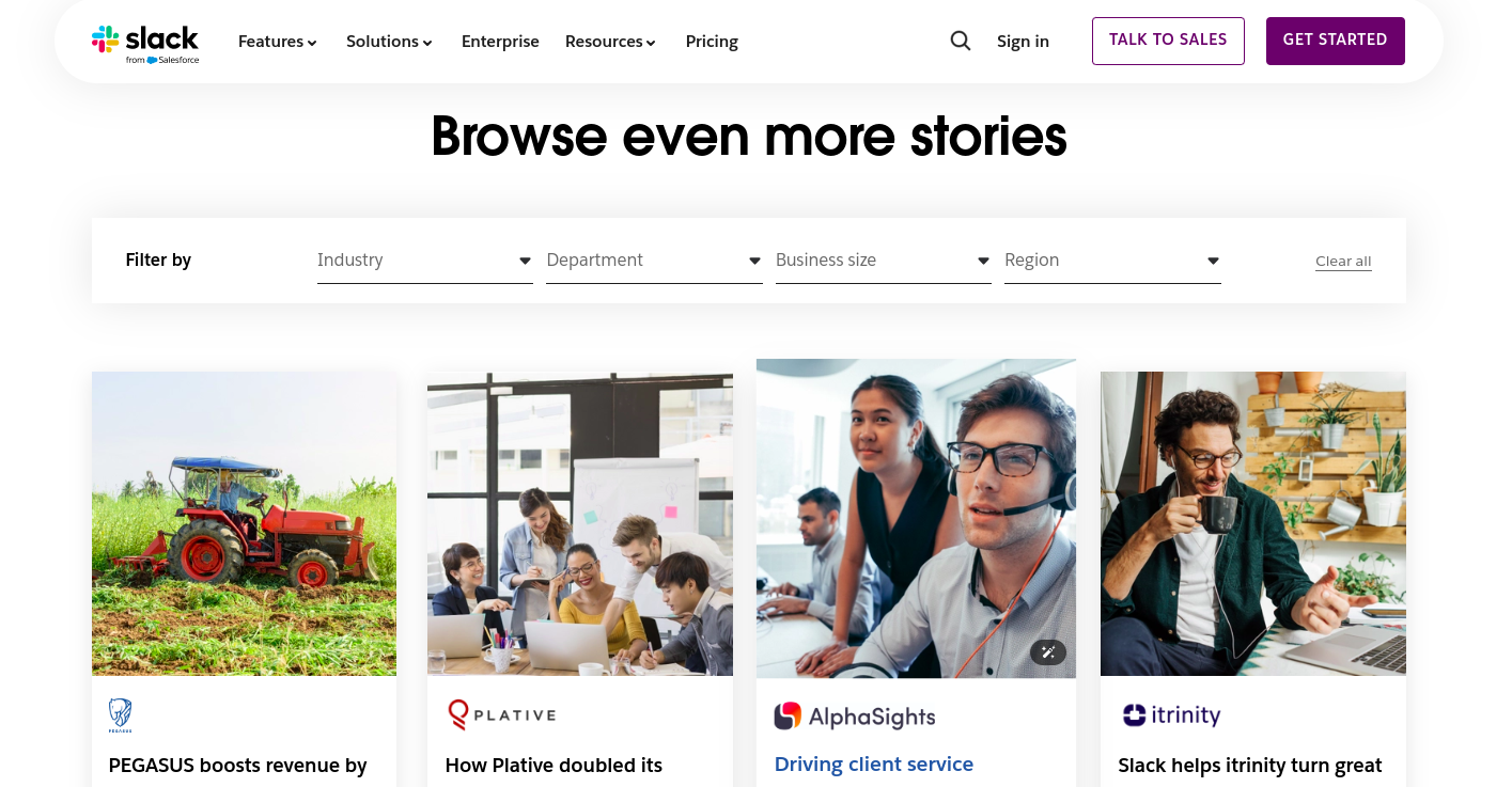 customer success stories webpage of slack