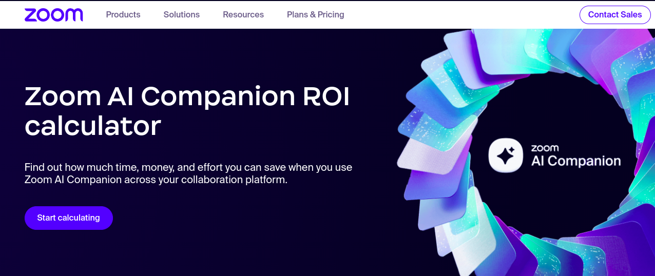 Image of Zoom AI ROI Calculator web page